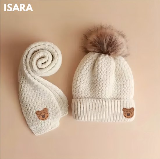 ISARA Baby Muts & Sjaal Set – Beige – Winter – Babymutsje – Wol – 0 tot 6 Jaar – Kindermuts