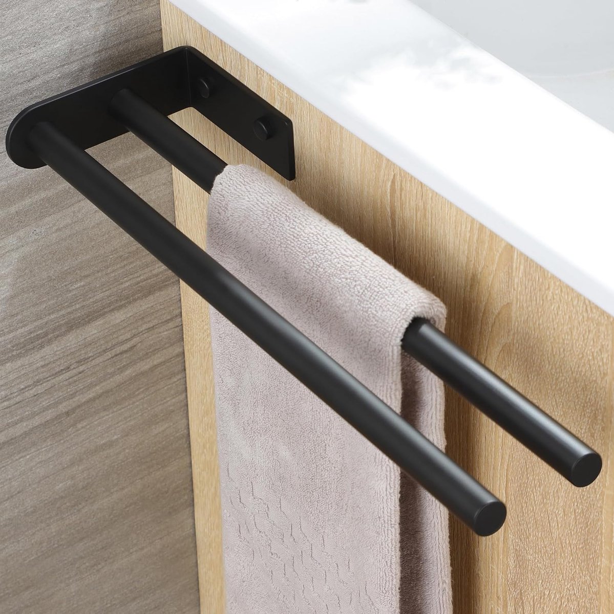 Towel Rail Double Arm Stainless Steel Towel Rail Double Bath Towel Holder for Bathroom Kitchen Wall Towel Rack 40 cm Wall Mounted (Black)
