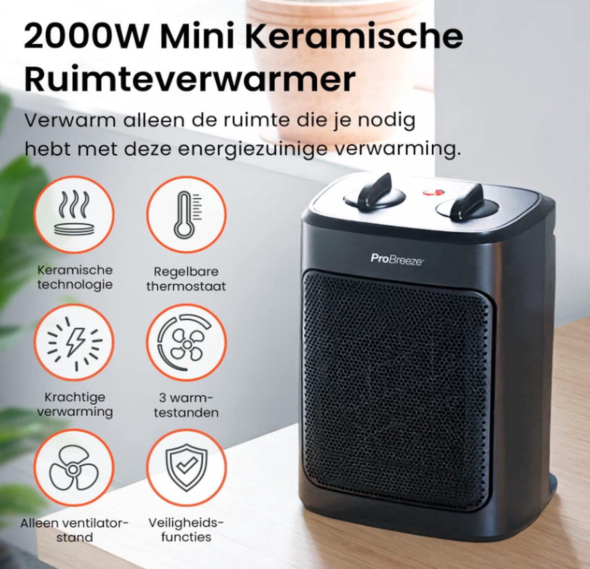 TROTEC Keramische ventilatorkachel TDX 19 Oververhittingsbescherming Ventilatormotor met thermobeveiliging 3 warmtestanden