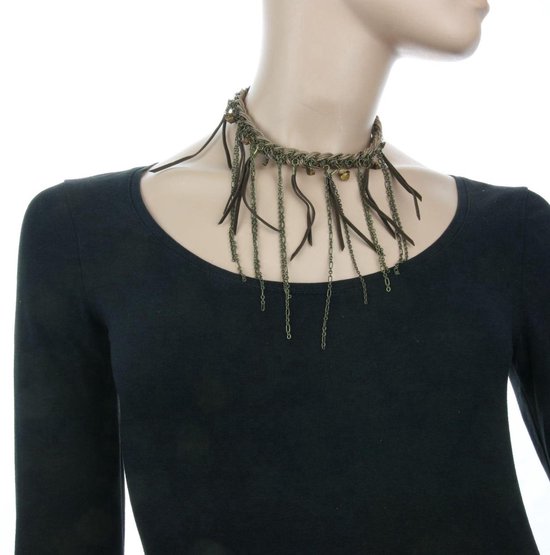 Behave Collier tendance tressé avec daim et pierre naturelle