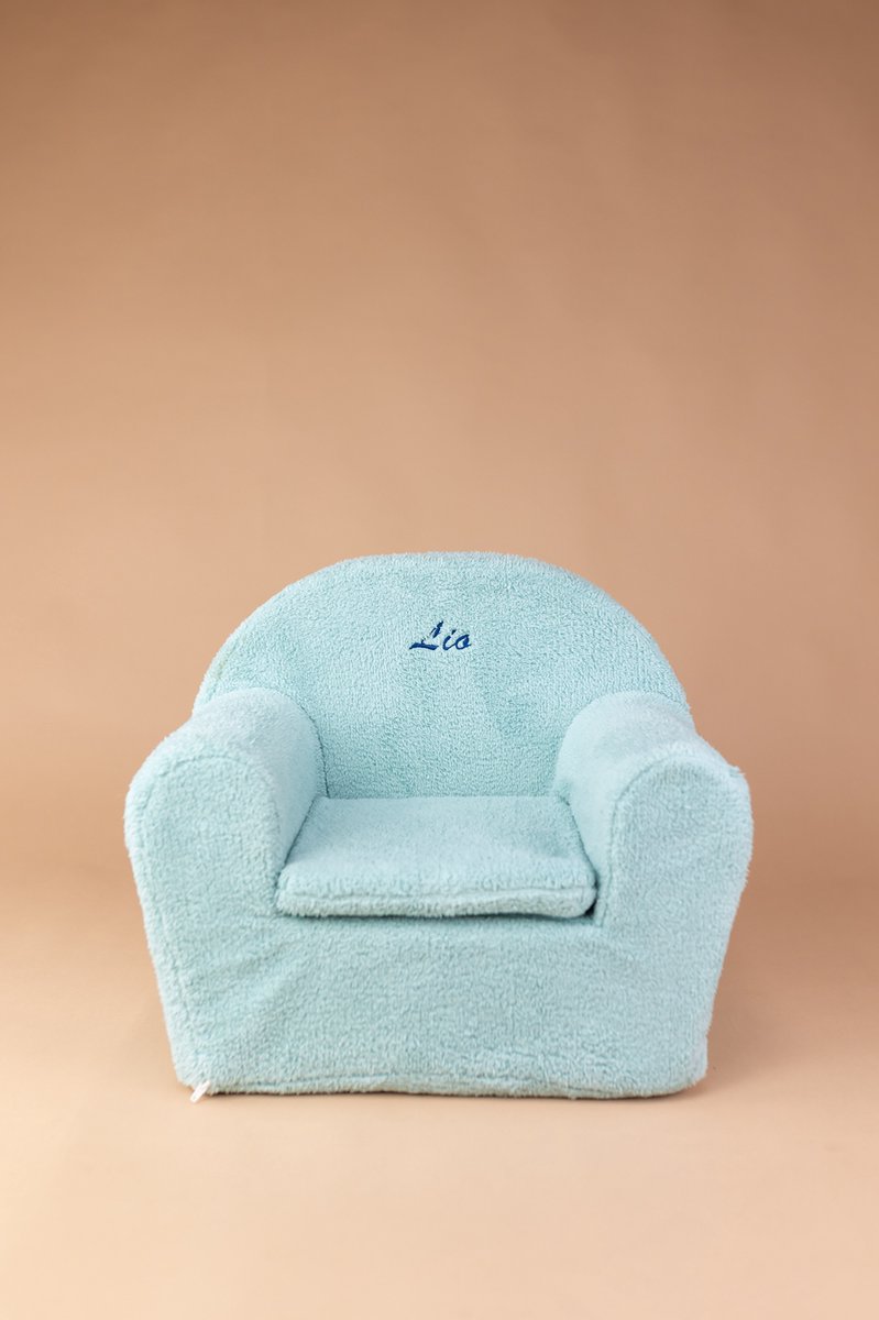 Kinderfauteuil met naam - Teddy stof - Mint blauw