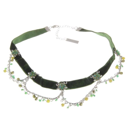 Behave - Groene kanten choker - Vintage look met facetkraaltjes