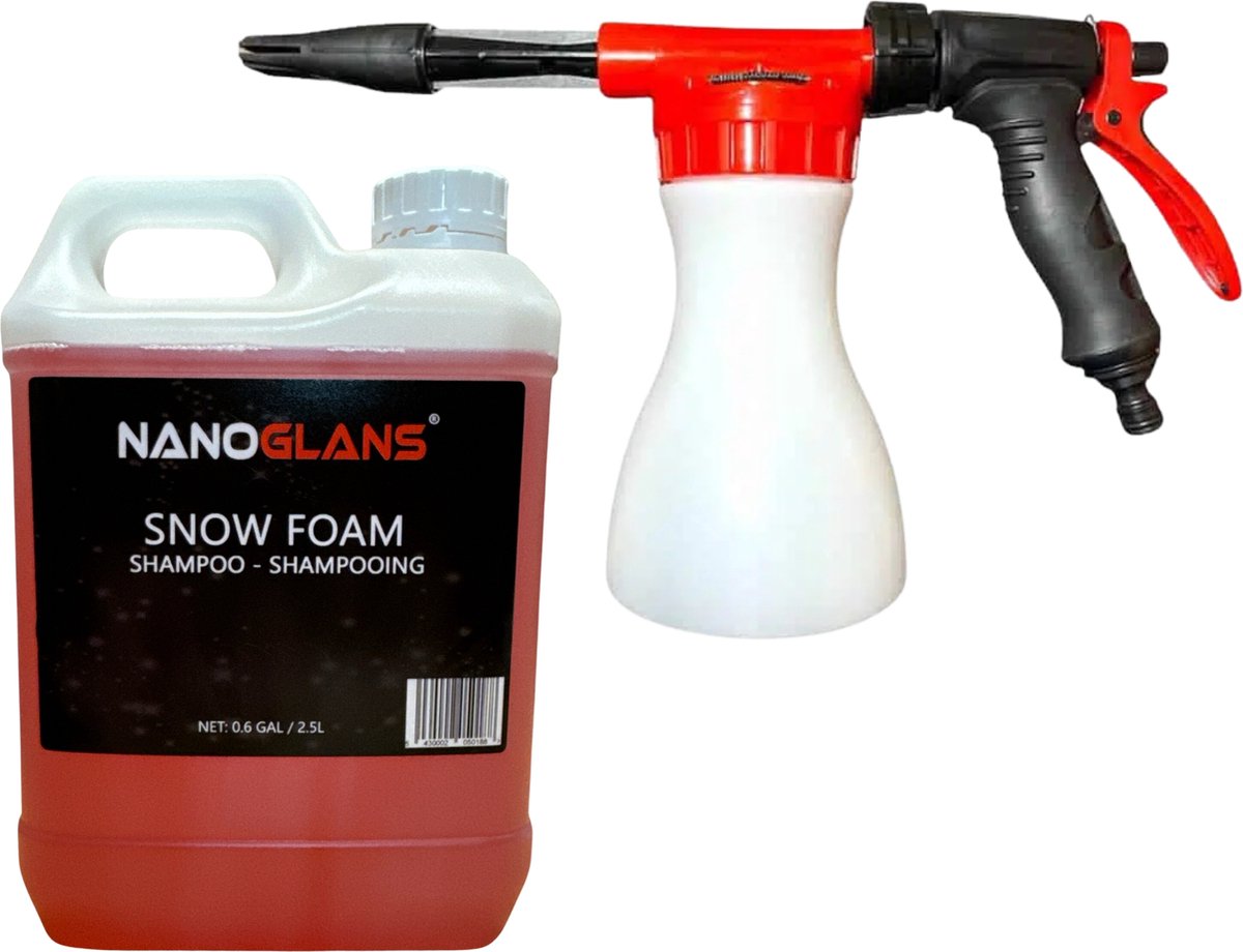 Nanoglans Snow Foam Gun voor Tuinslang - Inclusief PRO Auto Snow foam Shampoo 2.5L - Schuim Spuit Auto - Schuimlans - Foam Lance - Spuitpistool - Foam Cannon - Auto accessoires