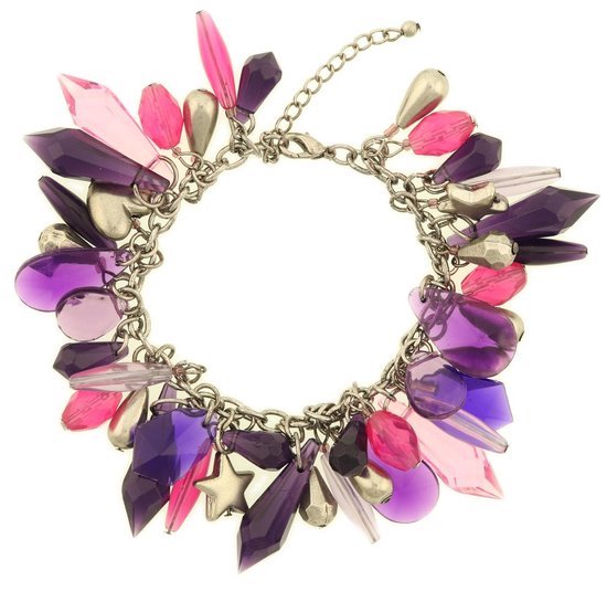Behave Bracelet à breloques femme violet avec pendentifs 24 cm