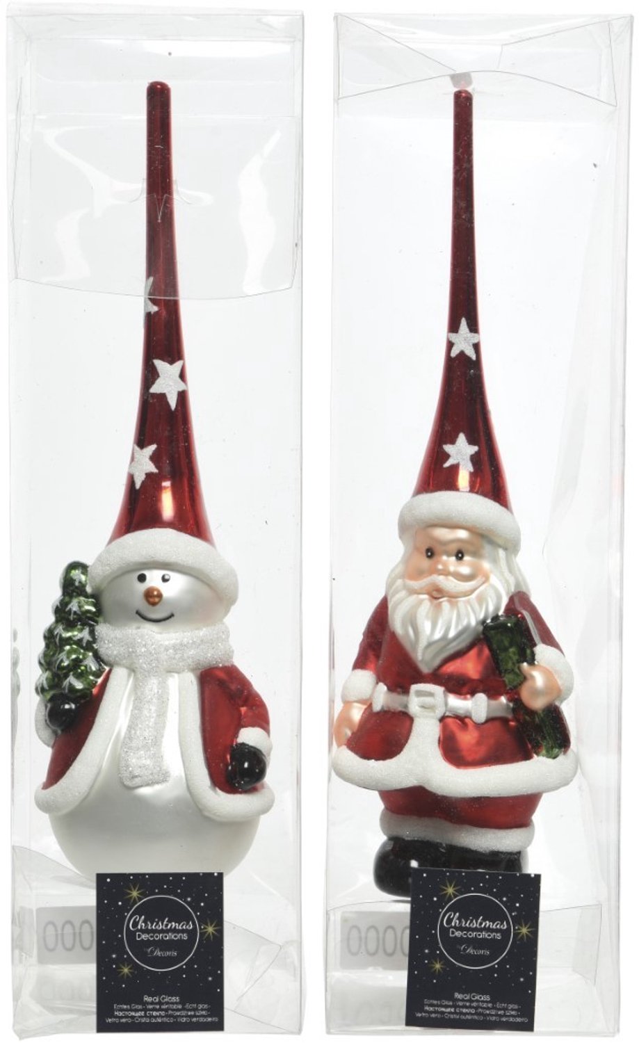 Decoris Piek glas figuur rood/wit dia8x28cm (1 stuk) assorti
