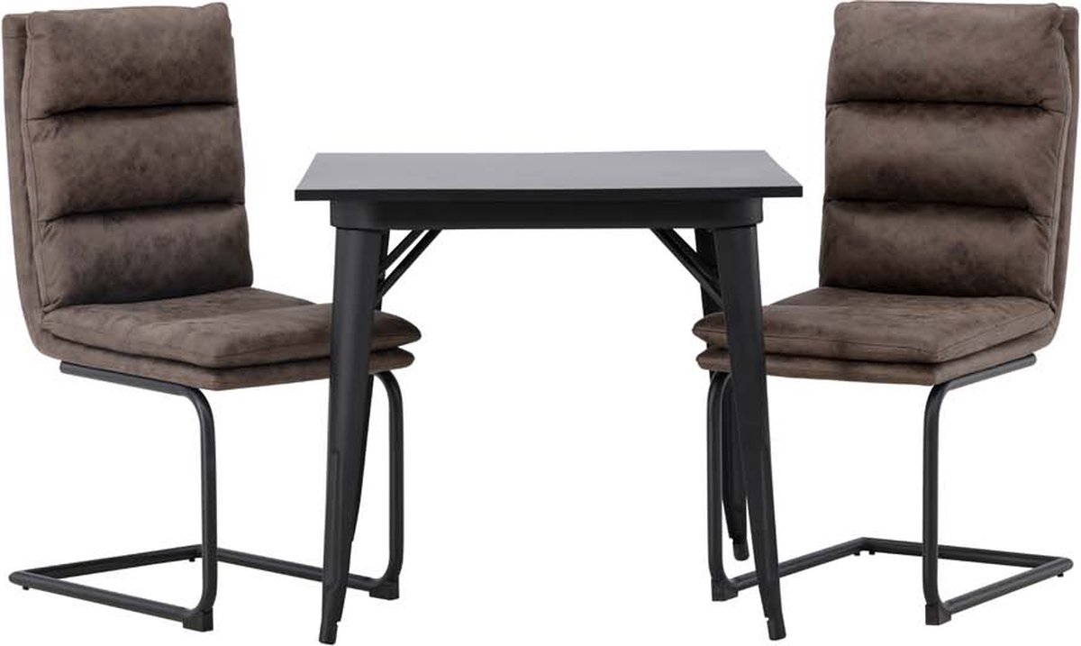 Tempe eethoek tafel zwart en 2 Zizo stoelen bruin.