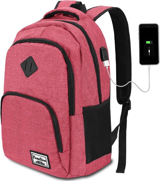 laptoprugzak, in 8 kleuren, met USB-oplaadaansluiting, voor werk, school, reizen, camping.