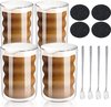 Latte macchiato-glazen, set van 4, dubbelwandig, 350 ml, thermoglas van borosilicaatglas, spiraalvormige espressokopjes, koffiemok, drinkglazen, cappuccinokopjes, ijsbeker, 4 lepels + 4 onderzetters