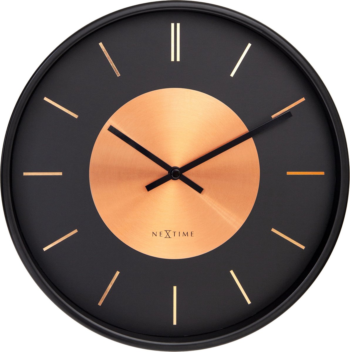 NeXtime Retro II – Wandklok – 25 cm – Metaal – Zwart/Koper – Stil