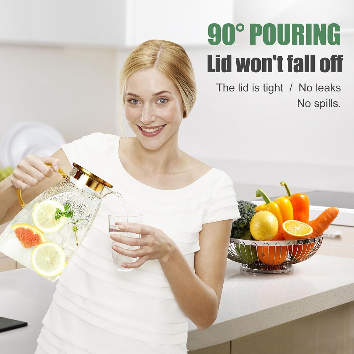 Carafe En Verre Borosilicate 1.2L - Pichet Avec Couvercle Inox Et Manchon Silicone | Parfaite Pour Thé, Eau, Jus