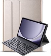 Hoes Geschikt voor Samsung Galaxy Tab A9 Plus Hoes Toetsenbord Hoesje Keyboard Case Cover - Hoesje Geschikt voor Samsung Tab A9 Plus Hoes Toetsenbord Case - Goud
