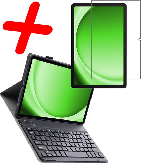 Hoesje Geschikt voor Samsung Galaxy Tab A9 Toetsenbord Hoes Book Case Met Screenprotector - Hoes Geschikt voor Samsung Tab A9 Toetsenbord Hoesje Keyboard Cover - Zwart