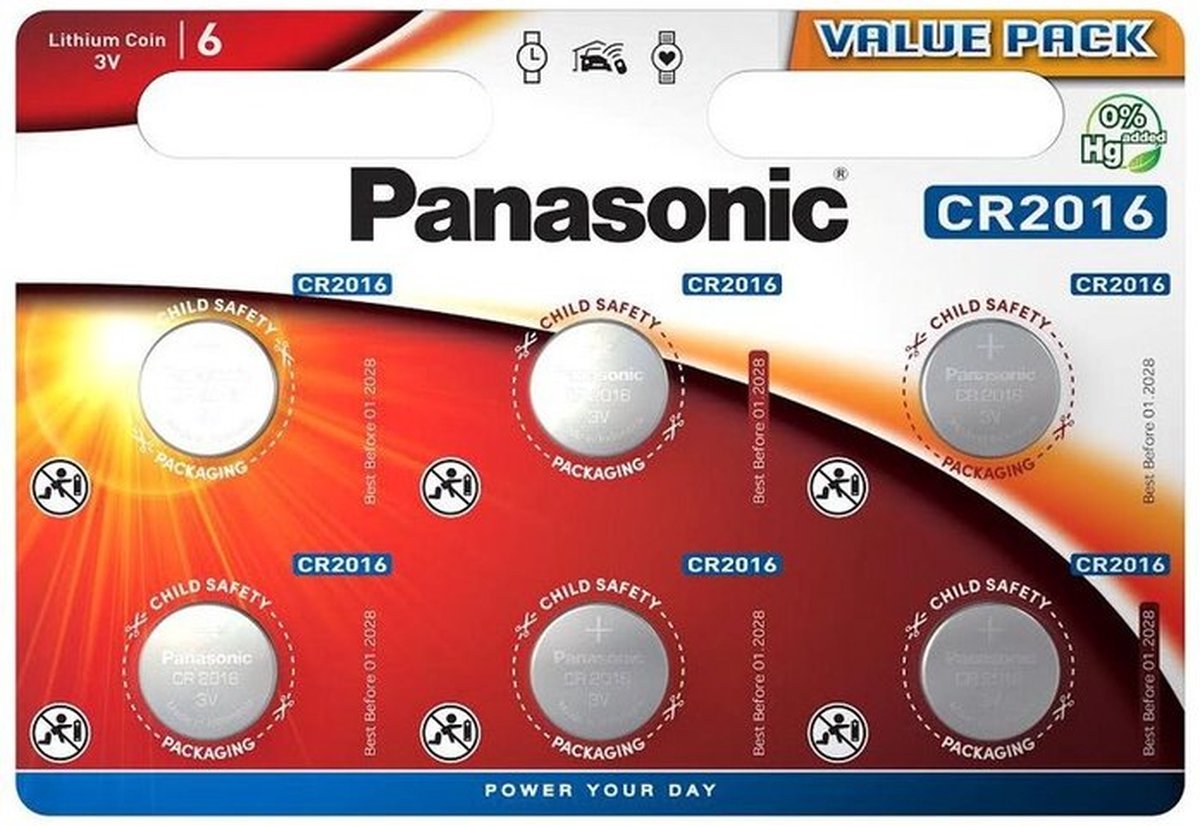 Panasonic Lithium knoopcellen CR2016 120 Stuks (20x6-blister)