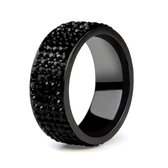 Walletstreet Black Diamond Roller Ring- edelstaal- rvs-kleur- Zwart met zwarte stenen voor mannen en vrouwen-Kerstcadeau-Ideale geschenk