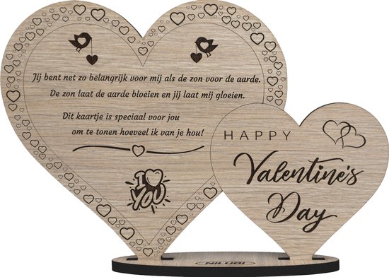 Hartjes Valentijn - gepersonaliseerde houten valentijnskaart - kaart van hout - valentijnsdag - luxe uitvoering met eigen namen