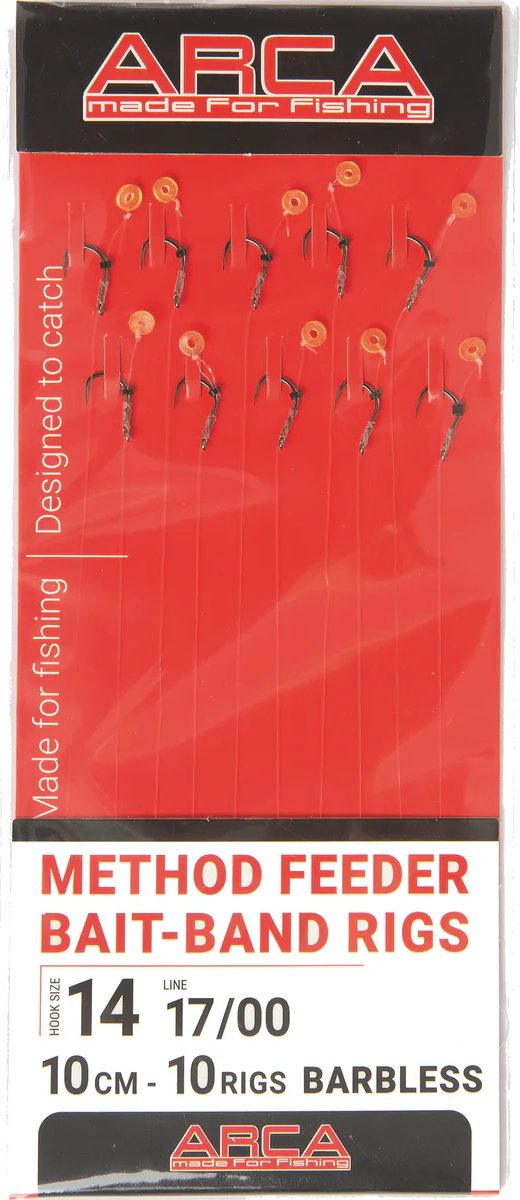 Arca Method Feeder Bait-Band Rig F1624 Barbless 10cm (10pcs) - Maat : Haak 16 - 0.19mm