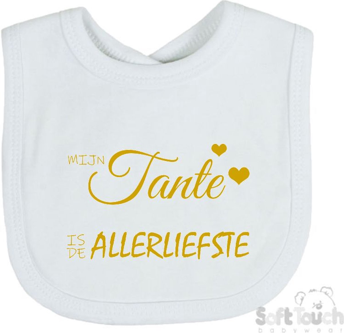 Goedkoopste Soft Touch Slabber Slabbetje Slab Mijn tante is de allerliefste Unisex Katoen Wit/goud shiny Maat 33x22 Cm