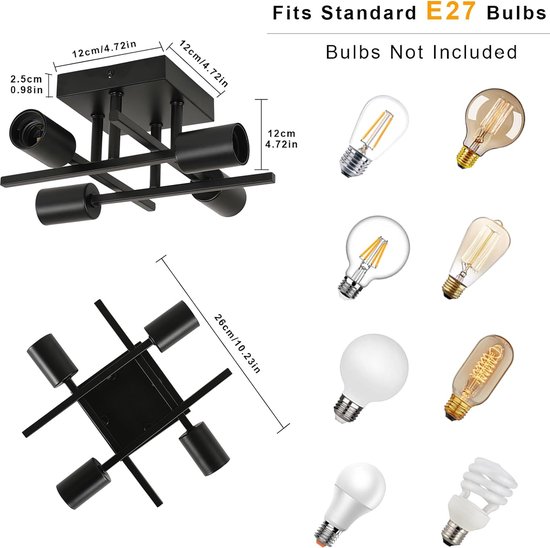 DELIPOP DELPOP 6-Lichts Spoetnik Kroonluchter, DIY Vorm E27 Vintage Plafondlamp, 180° Verstelbare Smeedijzeren Industriële Plafondlamp voor Woonkamer Slaapkamer Keuken Eetkamer