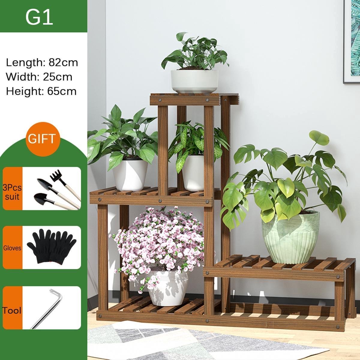 Meerlaags 82 cm Houten plantenrek bruin zonder wielen
