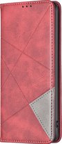 Mobigear Telefoonhoesje geschikt voor Samsung Galaxy S24 Hoesje | Mobigear Rhombus Slim Bookcase | Pasjeshouder voor 2 Pasjes | Telefoonhoesje voor Pinpas / OV Kaart / Rijbewijs - Rood