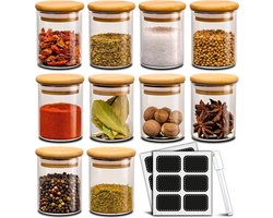 Kruidenpotjes-set van tien glazen potjes met tien etiketten, 120 ml, luchtdicht, vaatwasmachinebestendig