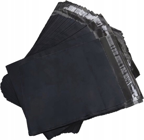 50 stuks - zwarte Verzendzakken webshop kleding - 255 x 350 mm - sterk 60 micron