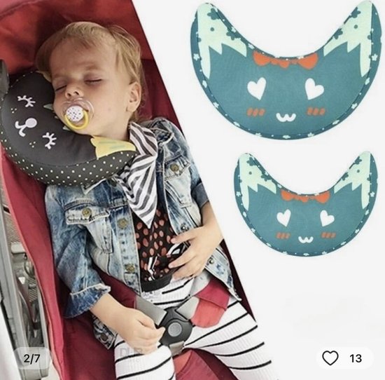 Gordelhoes - Gordelkussen kind - gordel kussen - Ideaal voor de vakantie - Auto - Blauw/Peach hoofdkussentje kinderen - nekkussen baby/kleuter/peuter - comfortabel liggen - kussen buggy - autostoel - kussen kinderwagen -Gordelbeschemer - Veilig van LittleSky. — afbeelding 2