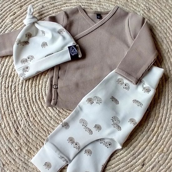 Pantalon Hérissons - Crème/Marron - Broekiezzz - Taille 56 - Coton biologique