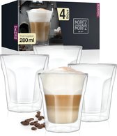 Set van 4 x 280 ml cappuccinoglazen, dubbelwandig, 280 ml, dubbelwandige glazen voor koffie, thee, longdrinks of dessert, vaatwasmachinebestendig