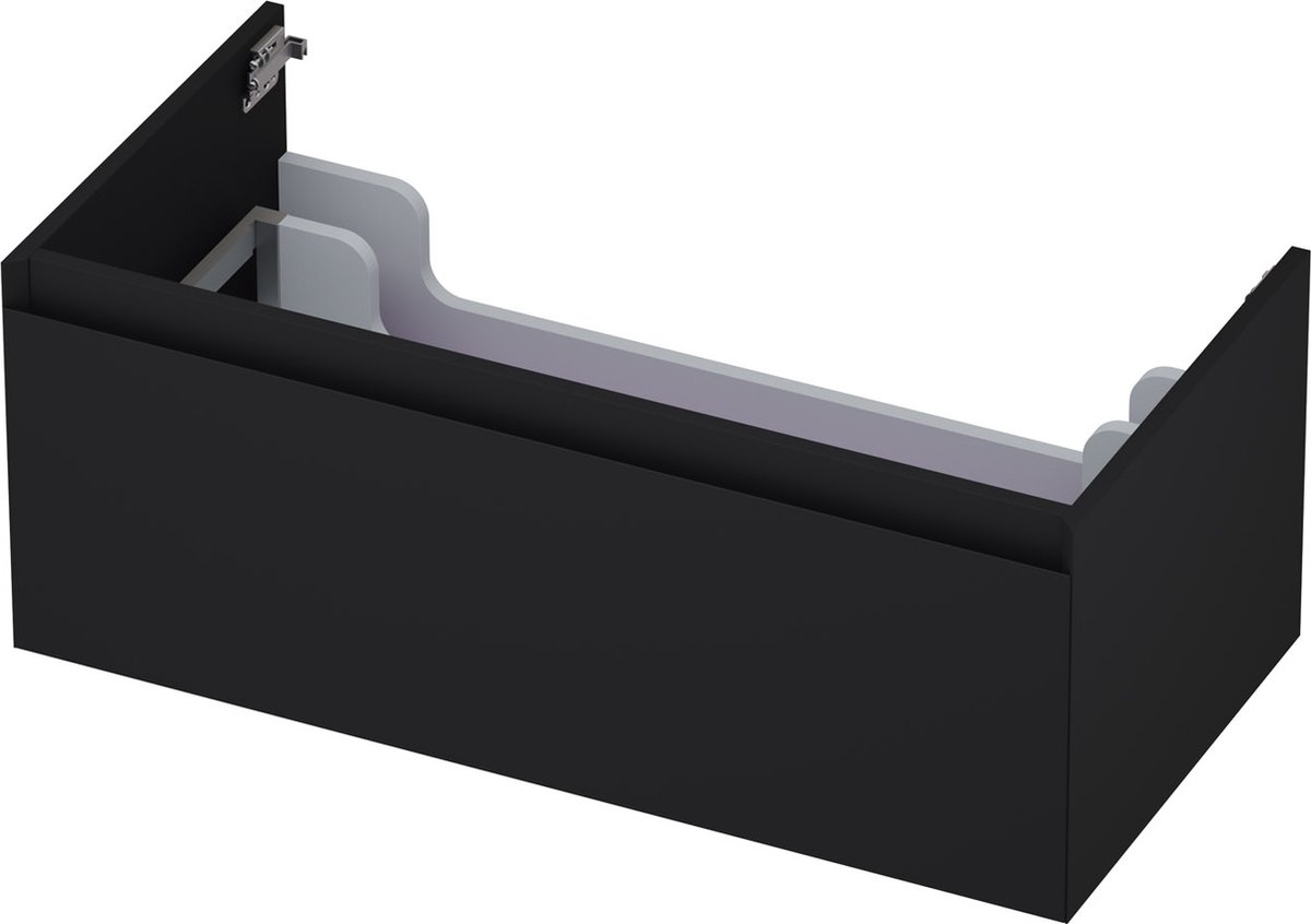 INK® wastafelonderkast 1 lade greeploos gelakt 90x45x35cm, mat zwart