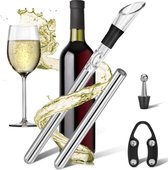 Roestvrijstalen wijnkoelstaaf met uitloop en karafbeluchter, cadeau voor wijnliefhebbers, wijnkoelstaaf, wijnkoelstaaf, flessenkoeler, flessenkoelerset, met 2-delige koelstaaf