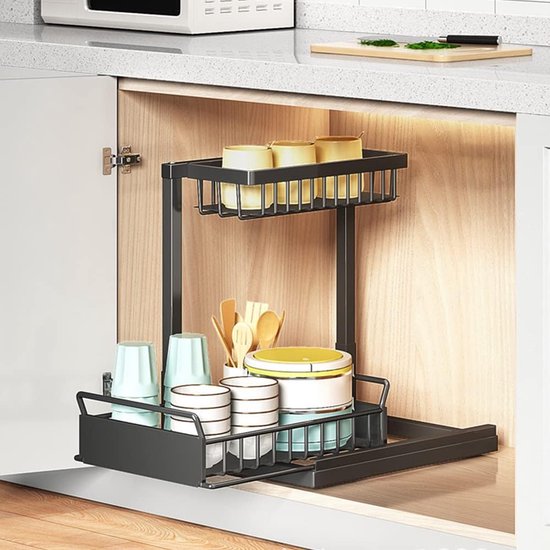 Uittrekbare kast organizer met uitschuifbare laden keukenkast opbergoplossing voor voorraadkast of badkamer 30 cm B x 43 cm D x 8 cm H