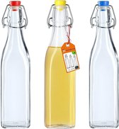 KADAX - Universele fles met beugelsluiting - dichte beugelfles, vintage glazen fles, drinkfles, likeurfles, sapfles, beugeldop - 500 ml, 3 stuks