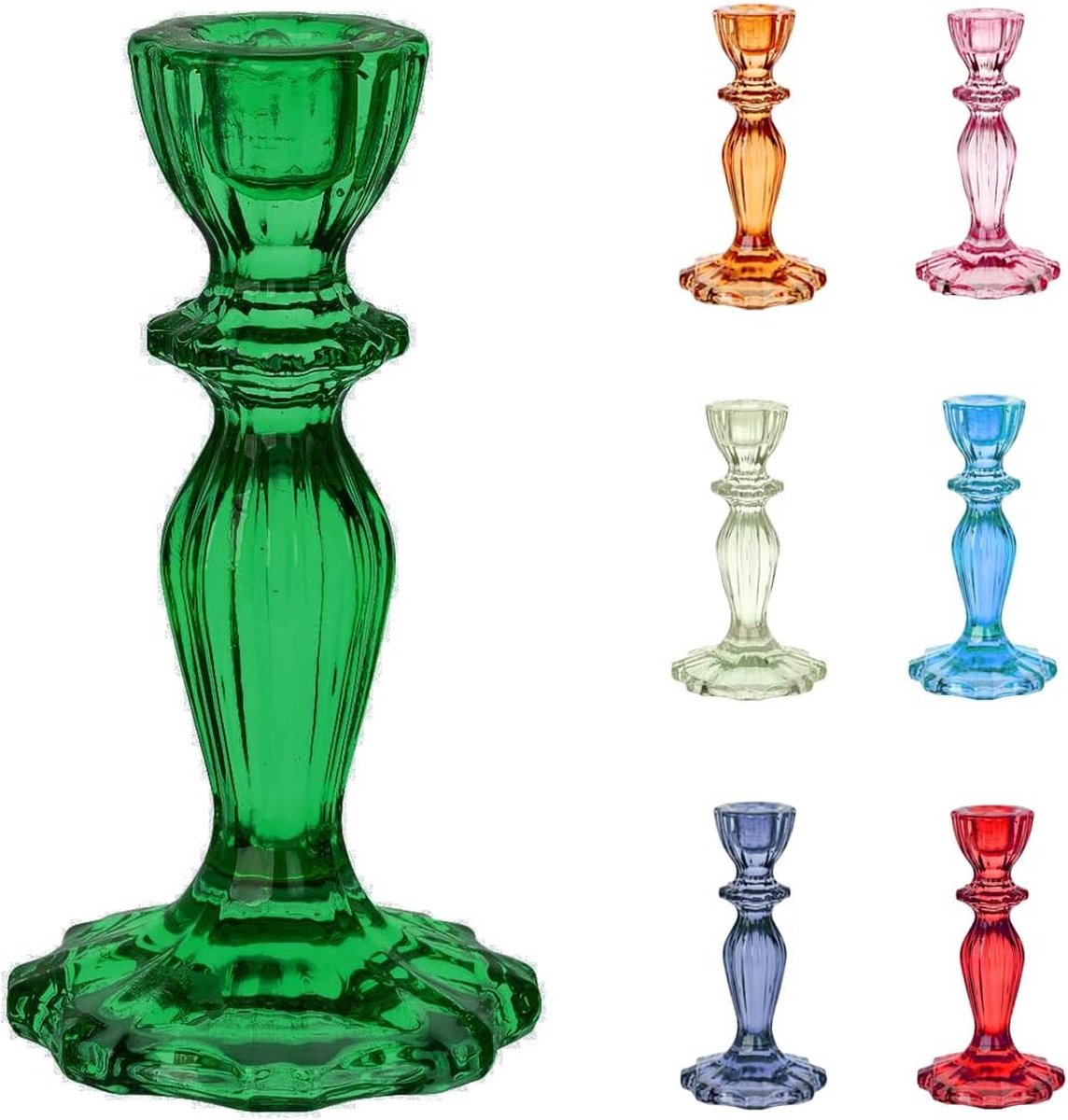 Glazen Kandelaar - Kaarsenstandaard Decoratie - Sfeervol Diner - Taps Toelopend Design - 16 cm Hoog - Donkergroen