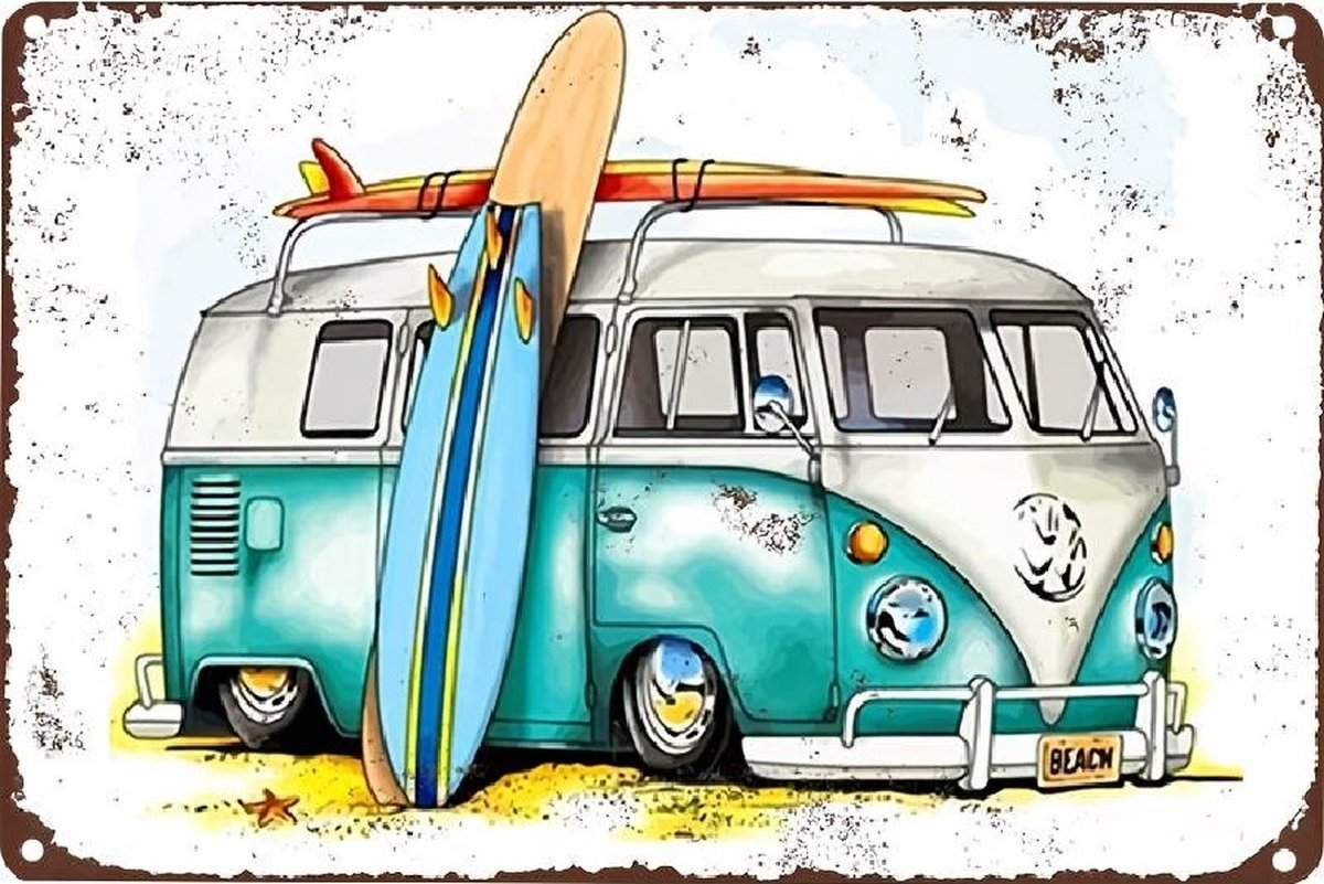 Metal Sign - Metalen Bord - Volkswagen - Transporter - T1 - Hippie Bus - Beach - Muurdecoratie - Koop deze prachtige plaat voor uzelf of geef het als cadeau aan iemand.