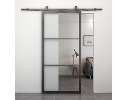 Stalen schuifdeur - Loft - 3 vaks helder glas - 215 x 100 cm
