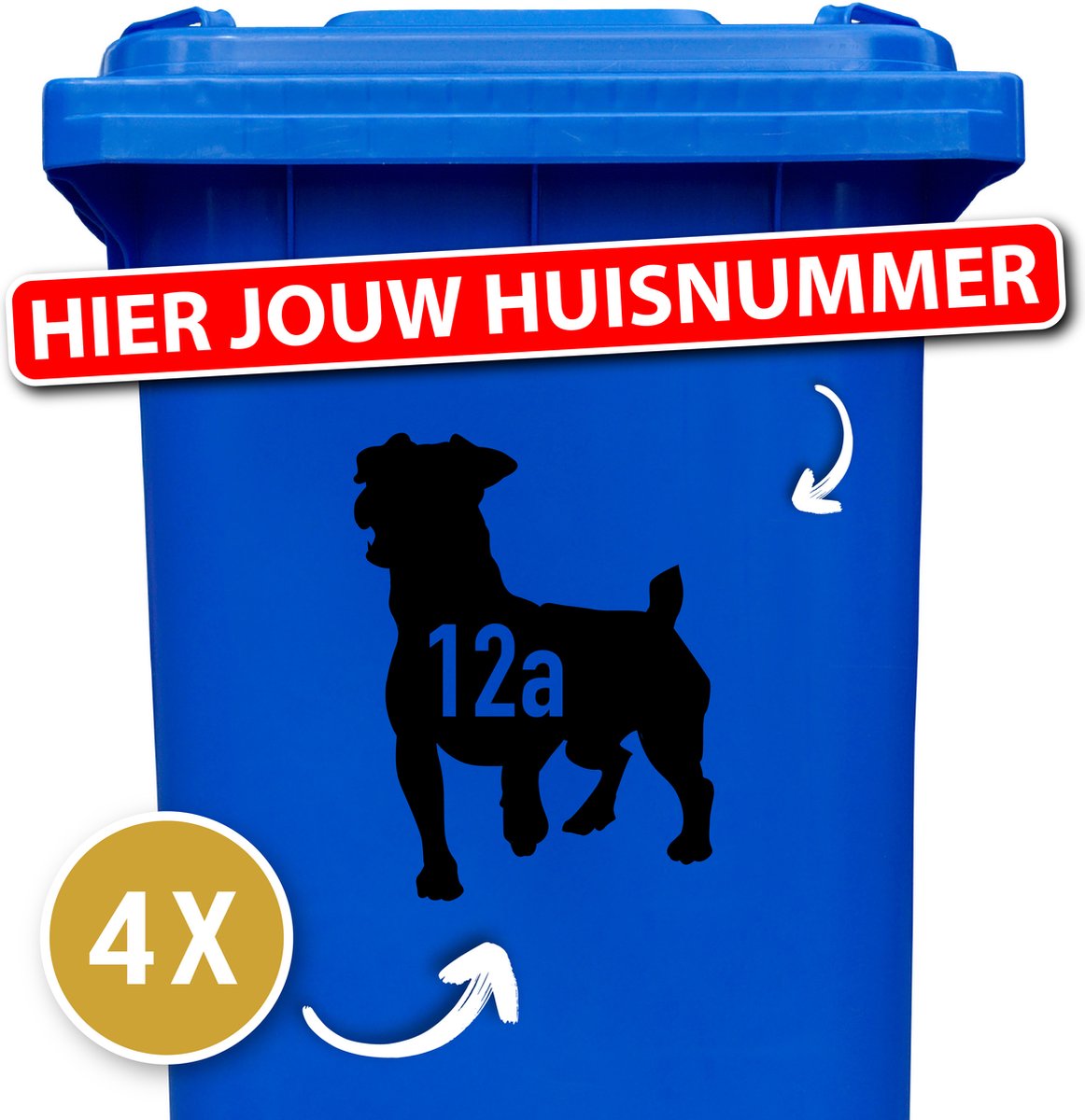 Container sticker hond - kliko sticker voordeelset - 4 stuks - Jack russel 2 - container sticker huisnummer - zwart