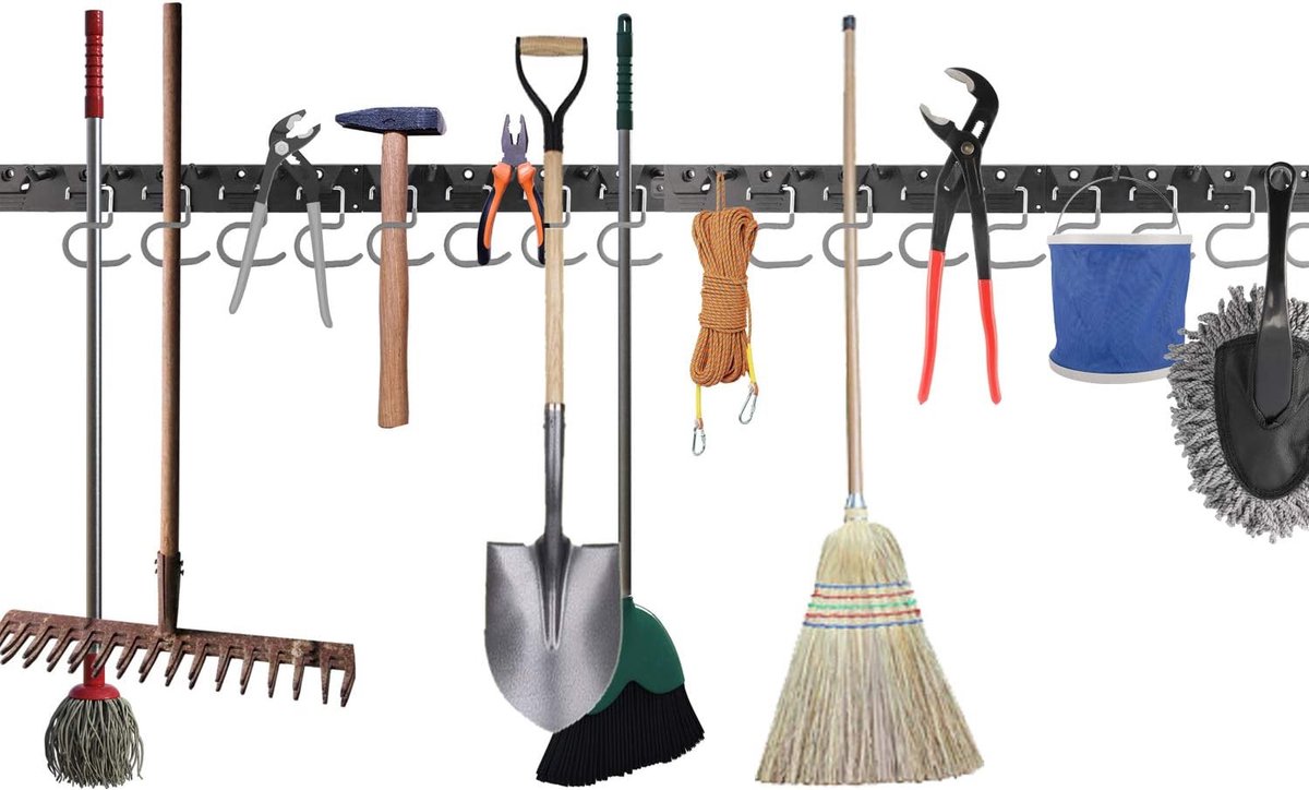 162 cm gereedschapshouder tuin garage muurbevestiging metaal met 16 verwijderbare haken gereedschapsrek gereedschap organisator muurbevestiging voor thuis