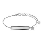 Lucardi Dames Zilveren plaatarmband hart zirkonia - Armband - 925 Zilver - Zilverkleurig - 19 cm