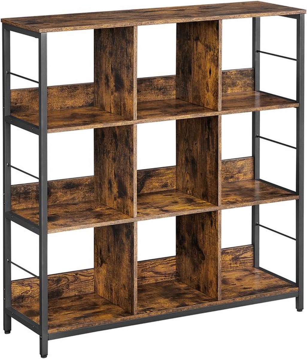 Woonkamerkast - Kubuskast - Houtenkast - Metalen frame - 9 vakken - Bruin
