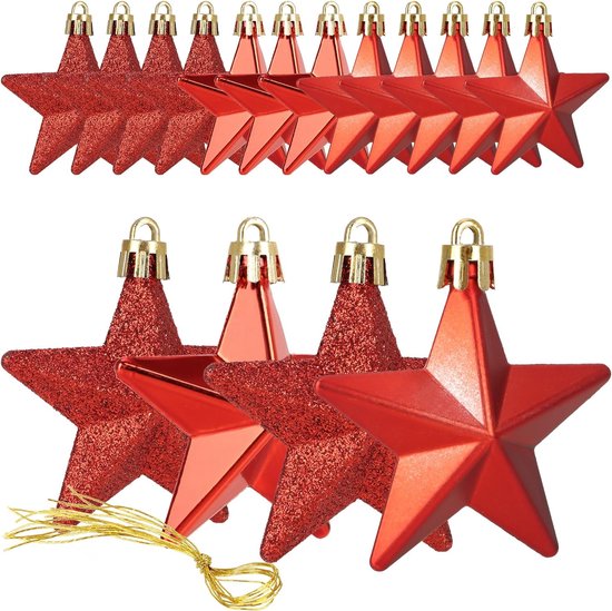 16x breukvaste sterrenhangers - kerstboomversieringen in stervorm - decoratieve kerstversieringen - kerstboomballen in 3 uitvoeringen - kerstdecoratie