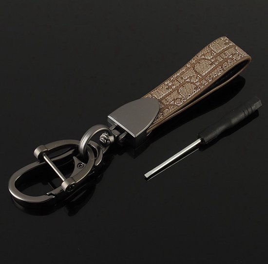 Luxe sleutelhanger Keychain Leer bruin/wit Luxe cadeau