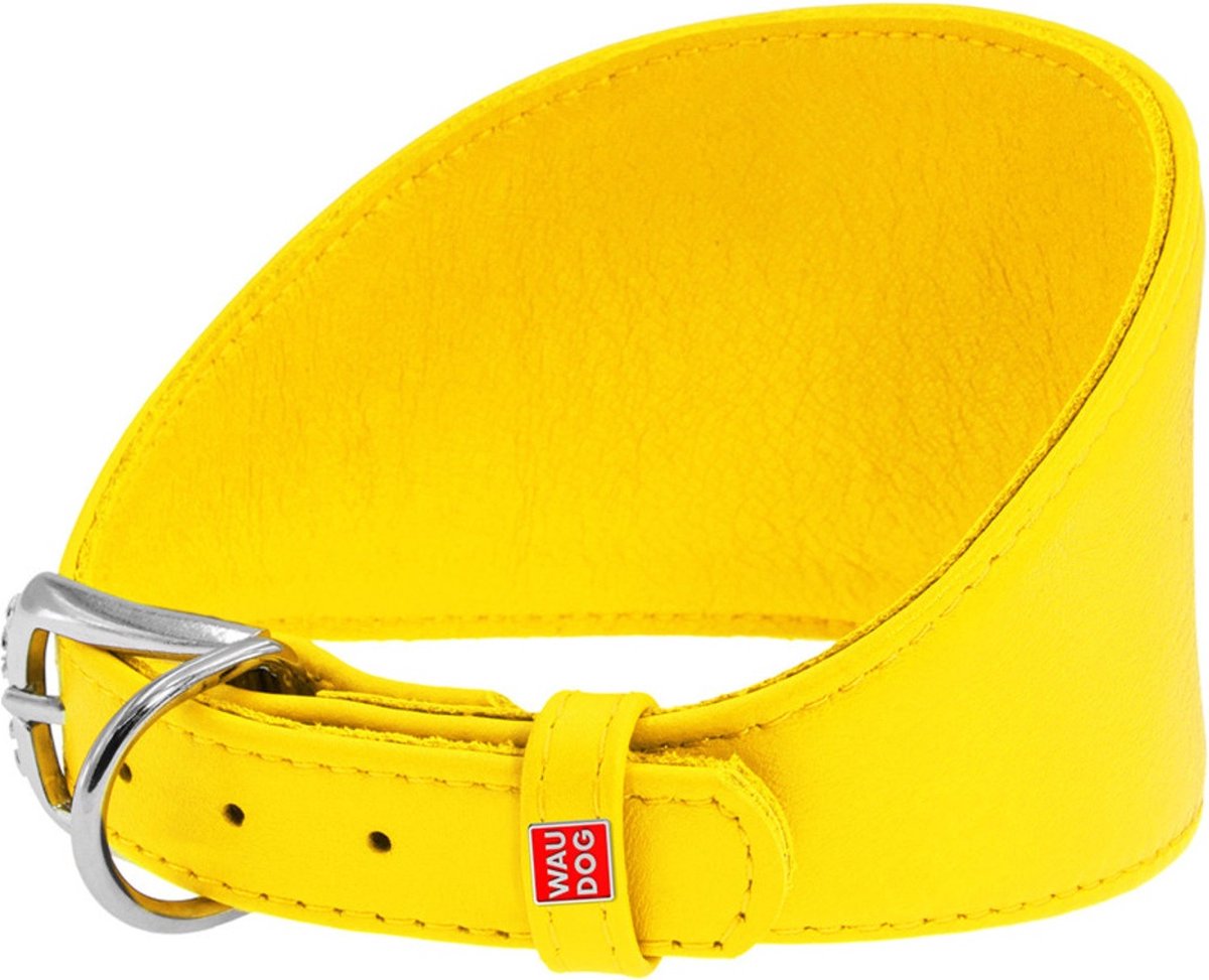 WAUDOG Glamour Halsband Windhond - Italiaans leder - Geel - XS - Nekomtrek: 23 - 27 cm (GELIEVE ALVORENS BESTELLEN OPMETEN)