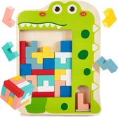Montessori Multifunctioneel Tetris houten speelgoed, Tangram puzzel, 3-in-1 patroon blokkeert brain teasers spel, tablet-activiteiten, 3D-piecing bricks vanaf 2 3 4 jaar kinderen