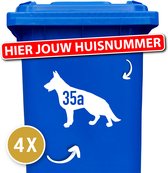 Container stickers - kliko sticker voordeelset - 4 stuks - Duitse herder - 25 x 18,5 cm - container sticker huisnummer - wit - vuilnisbak stickers - container sticker hond - 12345678910