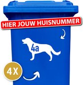 Container sticker - klikostickers - kliko sticker voordeelset - 4 stuks - Labrador - 25 x 15 cm - container sticker huisnummer - wit - vuilnisbak stickers - cadeau