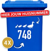 Container stickers - Container Sticker Huisnummer - Aantal: 4 Stuks - Variant: Eendjes - Kleur: Wit