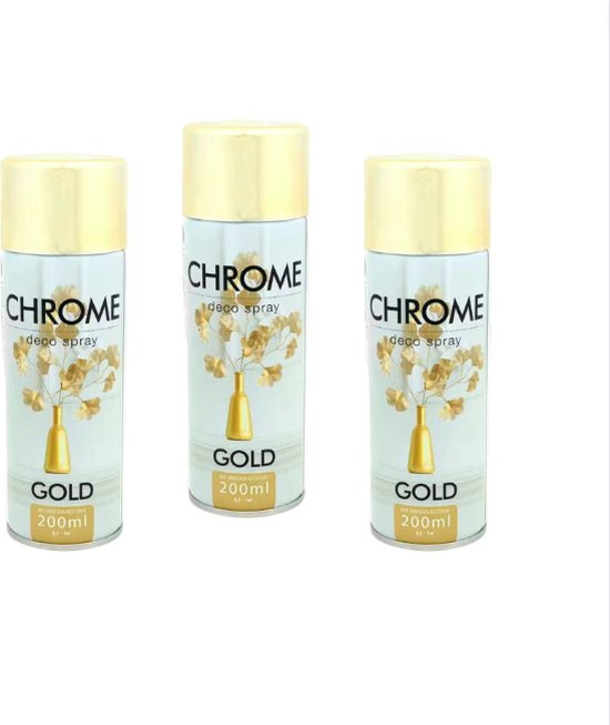 Gold chromespray - Chrome Spray Goud - Spuitbus | spuitverf - 3 x 200 ml