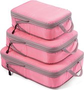 Compressie koffer-organizer, verpakkingskubus, bagageopslag, tassen, kledingtassen, verpakkingskubus, paktassen (roze, 3 stuks)