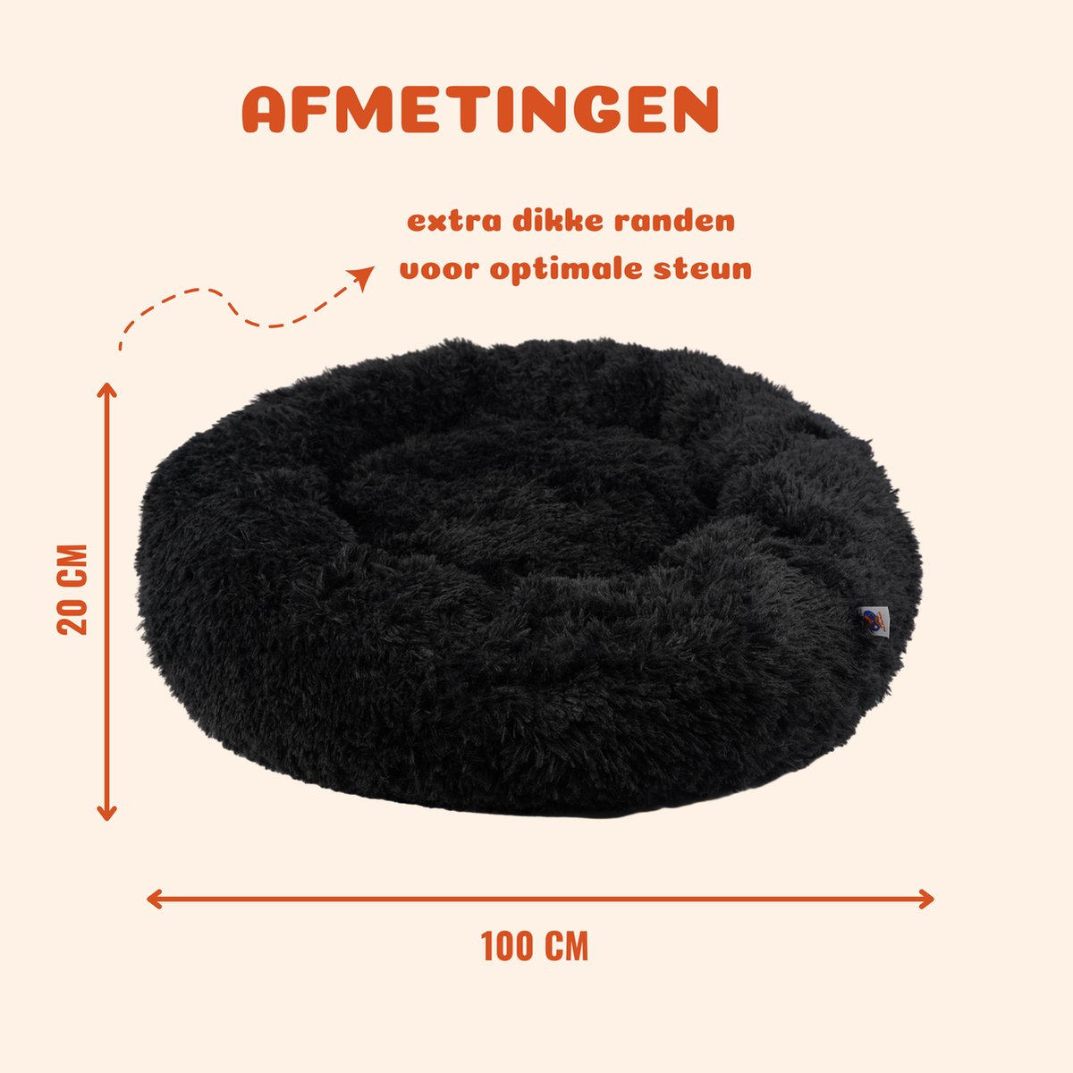 Pet Perfect Donut Hondenmand 100 cm - Fluffy Hondenkussen - Hondenbed - Zwart - Wasbaar thumbnail 2